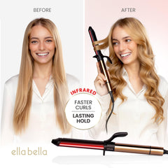 ELLA BELLA Curling Iron infrared technology glow shows even heat distribution.