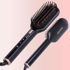 ELLA BELLA hair straightening brush in action delivering a smooth one-pass finish