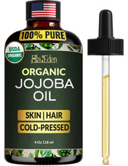 Ella & Eden jojoba oil bottle pour showing smooth, skin-hydrating application.