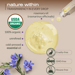Ella & Eden rosemary oil droplet releasing for scalp massage and relaxation aromatherapy.