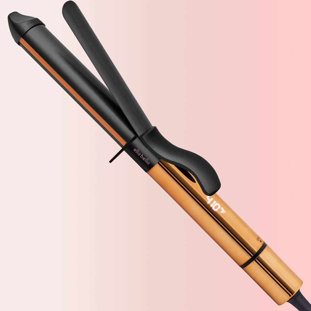 ELLA BELLA curling iron 1-inch close-up highlights even heat for flawless waves
