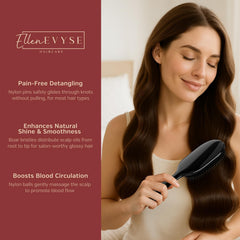 Ellen Evyse boar bristle close-up shows air-cushion gentle scalp massage.