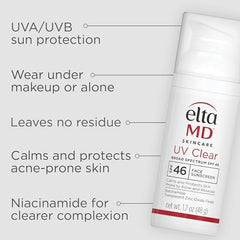 EltaMD UV Clear application spread—lightweight, silky texture blends easily under makeup.