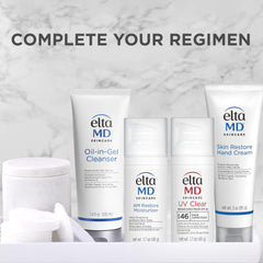 Fragrance-free EltaMD Skin Restore Hand Cream label signals suitability for sensitive skin.