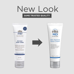 Close-up of the cream texture for EltaMD Skin Restore Hand Cream shows silky, non-greasy absorption.