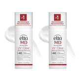 EltaMD UV Clear bottle pump shows oil-free, lightweight sunscreen for daily sensitive-skin protection.
