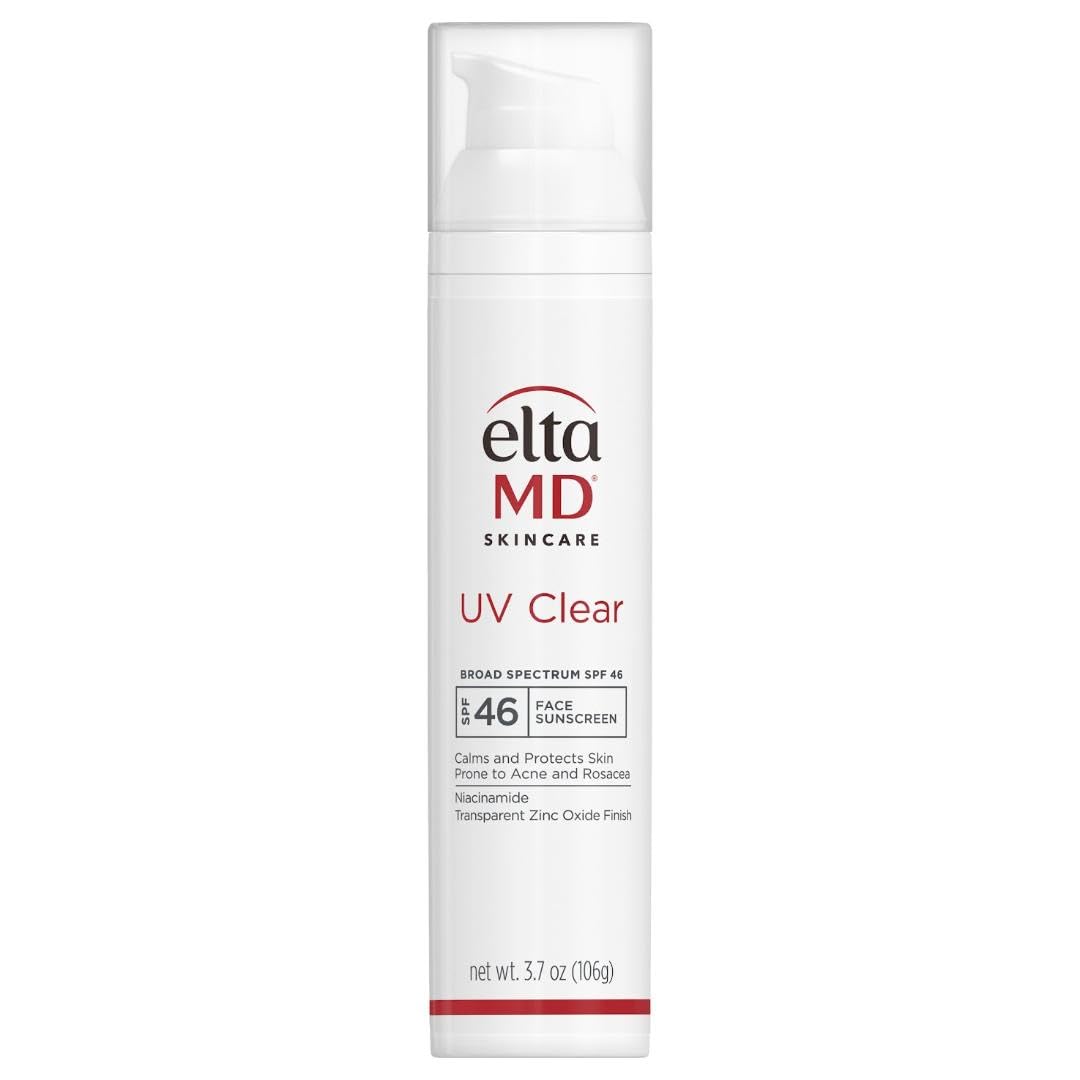 EltaMD UV Clear SPF 46 bottle front shows oil-free protection for sensitive skin
