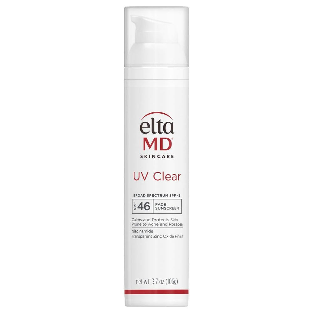 EltaMD UV Clear SPF 46 bottle front shows oil-free protection for sensitive skin