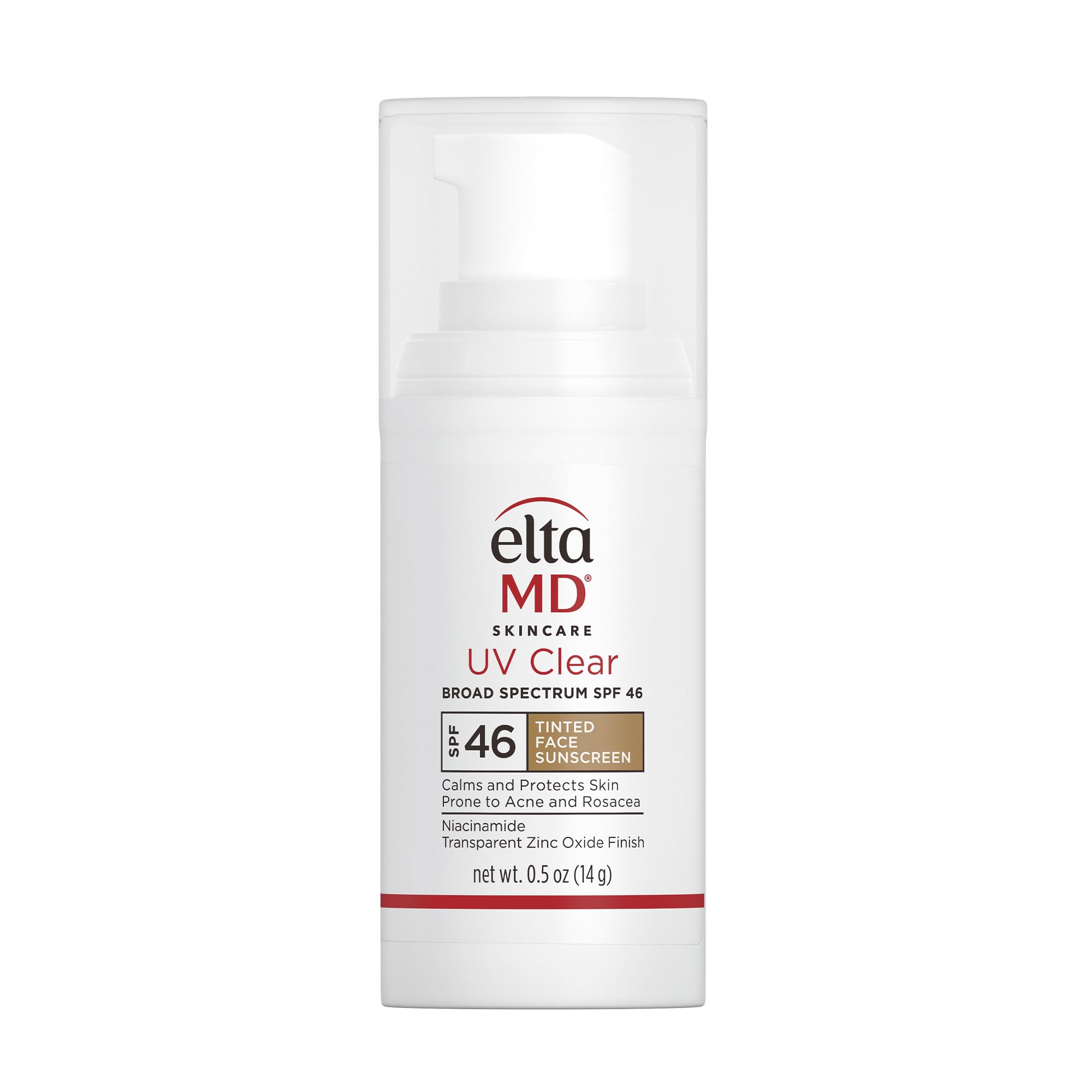 EltaMD UV Clear tinted sunscreen bottle with SPF 46 for sensitive, acne-prone skin