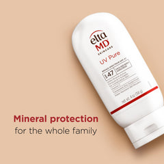EltaMD UV Pure ingredients zinc-titanium emphasize mineral-based sun protection.