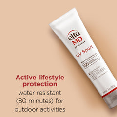 EltaMD UV Sport lotion demonstrates water resistance during swimming or sweating