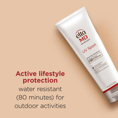 EltaMD UV Sport sunscreen lotion on back shoulder during a hike.