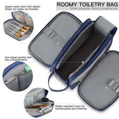 Elviros Toiletry Bag interior pockets demonstrate organized grooming on the go.