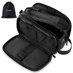 Elviros Toiletry Bag large black front view showing travel-ready, compact look.