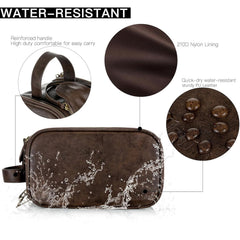 Elviros Toiletry Bag material closeup shows PU leather durability and moisture resistance.
