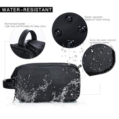 Elviros PU leather bag emphasizes water-resistant construction for travel reliability.