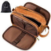 Elviros travel toiletry bag exterior in PU leather for durable, stylish organization.