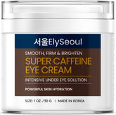 ElySeoul caffeine collagen eye cream bottle showcases silky eye care for brighter-looking eyes