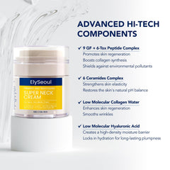 ElySeoul neck cream décolletage application shows even skin tone and subtle glow.