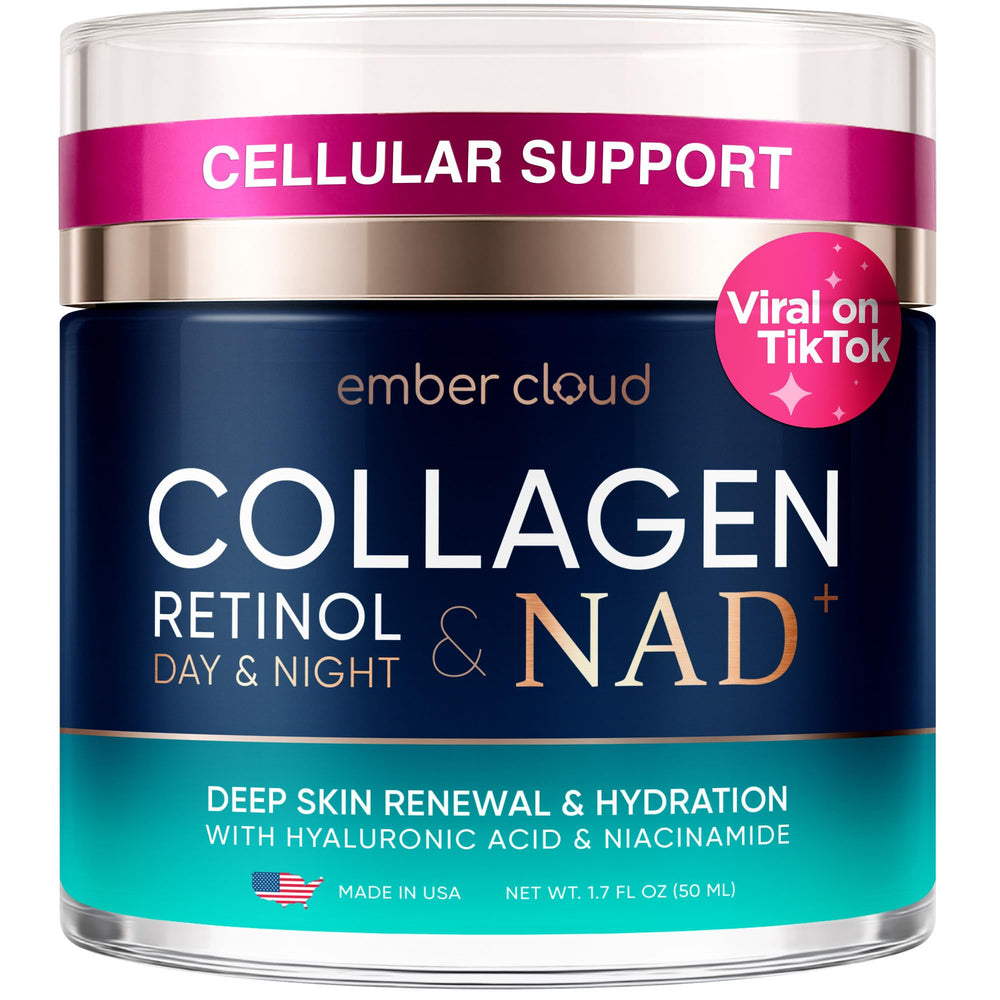 Ember Cloud Collagen NAD+ Cream close-up bottle for daily hydration.