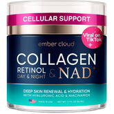 Ember Cloud Collagen NAD+ Cream close-up bottle for daily hydration.