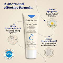 Dual-weight hyaluronic acid aspect of Embryolisse Hydra-Cream Light for deep moisture