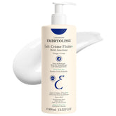 Embryolisse Lait-Crème Fluid+ bottle close-up highlighting lightweight hydration for face and body