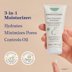 Embryolisse Mattifying Moisturizer texture swirl highlighting lightweight hydration for oily skin