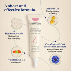 Close-up of Embryolisse gel-cream used under eyes delivering hydrated comfort.