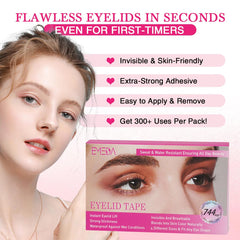 EMEDA 744pcs eyelid tape in four sizes supports customizable fit for diverse eye shapes.