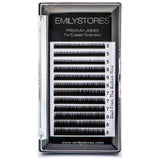 EMILYSTORES bottom lash extensions tray view with mixed J curl for precise under-lash application