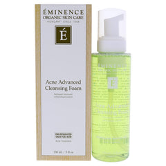 Eminence Acne Advanced Cleansing Foam bottle close-up shows gentle cleansing for clearer skin.