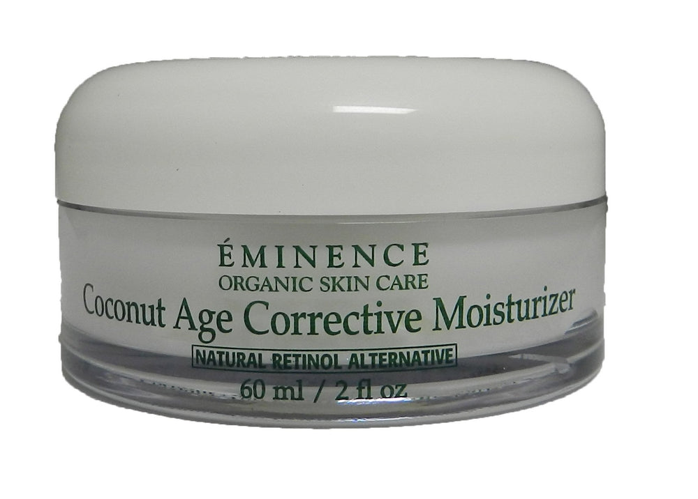 Eminence Coconut Age Corrective Moisturizer jar close-up showing creamy texture for deep hydration.