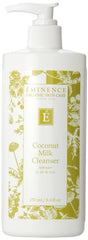 Eminence Coconut Milk Cleanser bottle pouring, hydrating for normal to dry skin