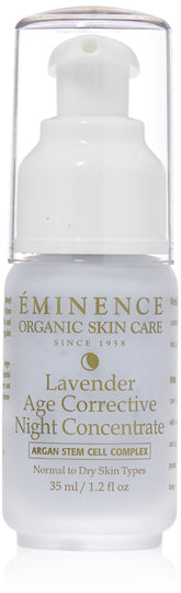 Eminence Lavender Age Corrective Night Concentrate bottle enhances overnight hydration and rejuvenation.
