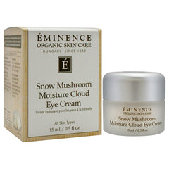 Eminence Snow Mushroom Eye Cream pump dispenses creamy moisture for morning refresh.