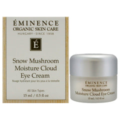 Eminence Snow Mushroom Eye Cream jar closeup shows rich hydration for the eye area.