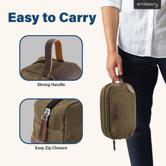 Emissary canvas-leather interior shows organized main pocket and internal storage.