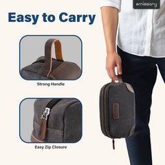 emissary toiletry bag main compartment highlights space for shampoo and bottles