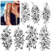EMOME 12-sheets sexy temporary tattoos on the arm offer a realistic floral sleeve look.