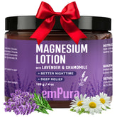 EMPURA Lavender Magnesium Lotion bottle demonstrates calming nighttime use.