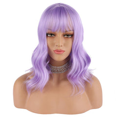 eNilecor lavender purple wig 14in back view highlights balanced volume and lightweight feel.