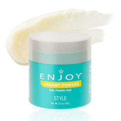 Enjoy Creamy Pomade jar closeup showcases smooth texture for easy styling.