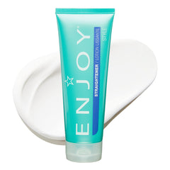 Enjoy Straightener bottle demonstrates smooth, manageable hair.