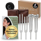 ENSO SENSORY resonance tuning fork 128hz close-up for stress relief and mindful grounding.