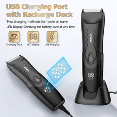 ENSSU Manscape charging dock keeps the trimmer ready between uses.