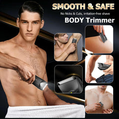 ENSSU Manscape LED light illuminates skin for safe trimming in dim spaces.