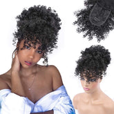 ENTRANCED STYLES drawstring ponytail with bangs front view showing natural volume and easy wear
