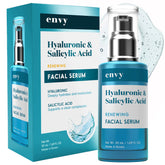 Envy Hyaluronic Serum bottle front with premium packaging for hydration boost.