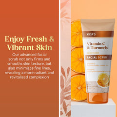 Envy Vitamin C and Turmeric Face Scrub texture closeup reveals gentle exfoliation for radiant skin.